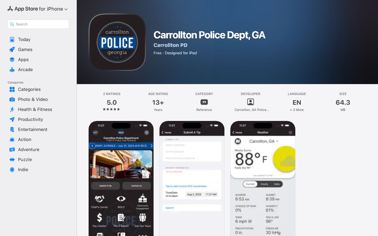 Carroll County Clerk records Carrollton Police iOS app listing