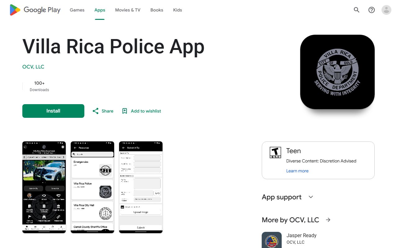 Carroll County Clerk records Villa Rica Police Android app listing