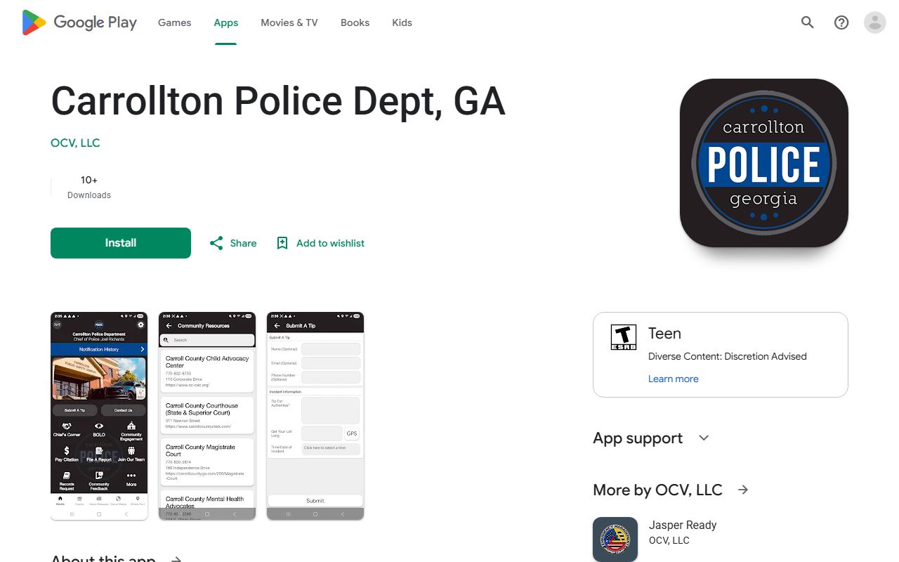 Carroll County Clerk records Carrollton Police Android app listing