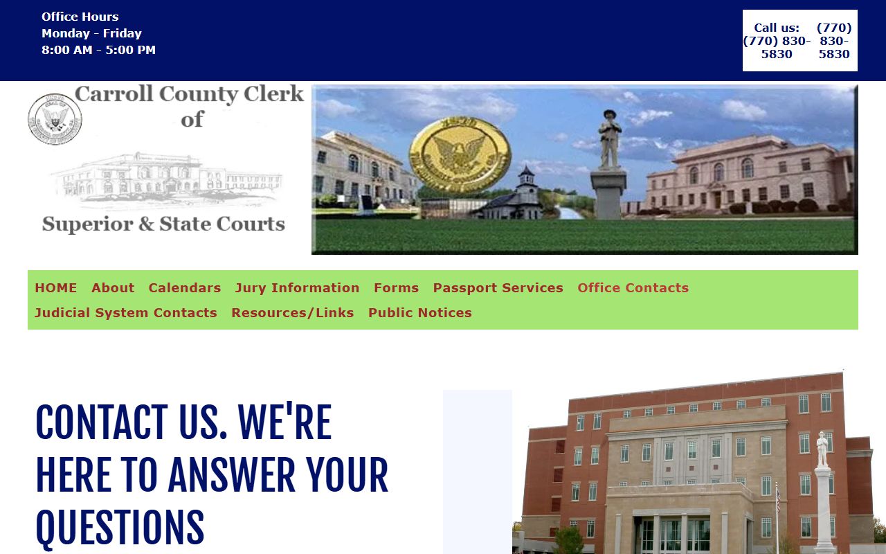Carroll County court dockets Clerk contact information