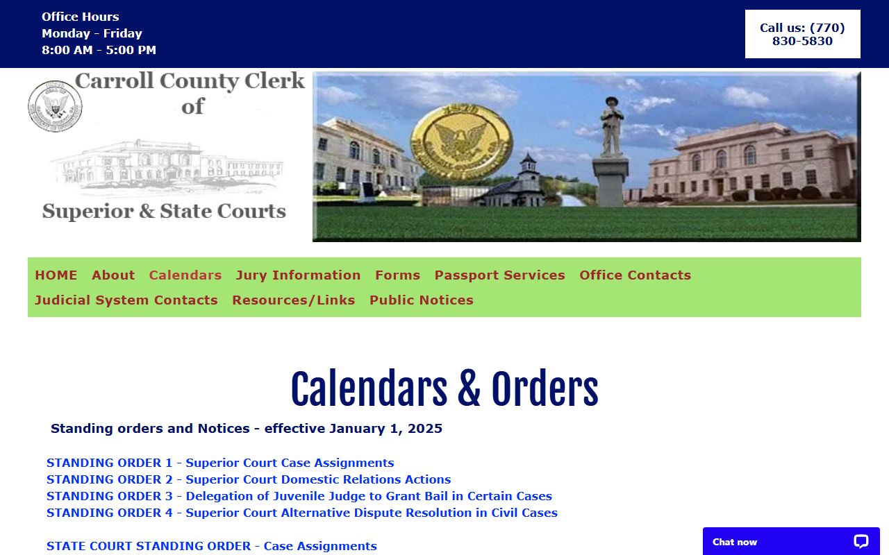Carroll County court dockets Clerk calendar page