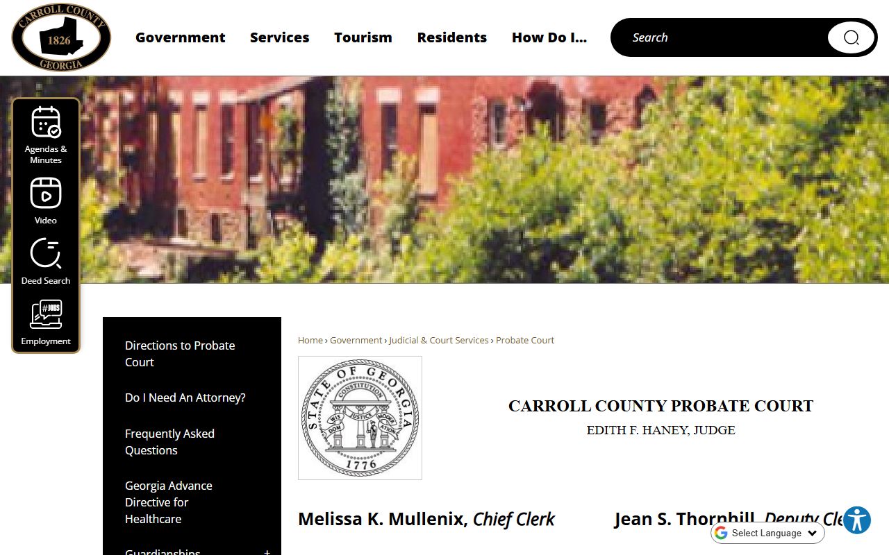 Carroll County court dockets Probate Court page