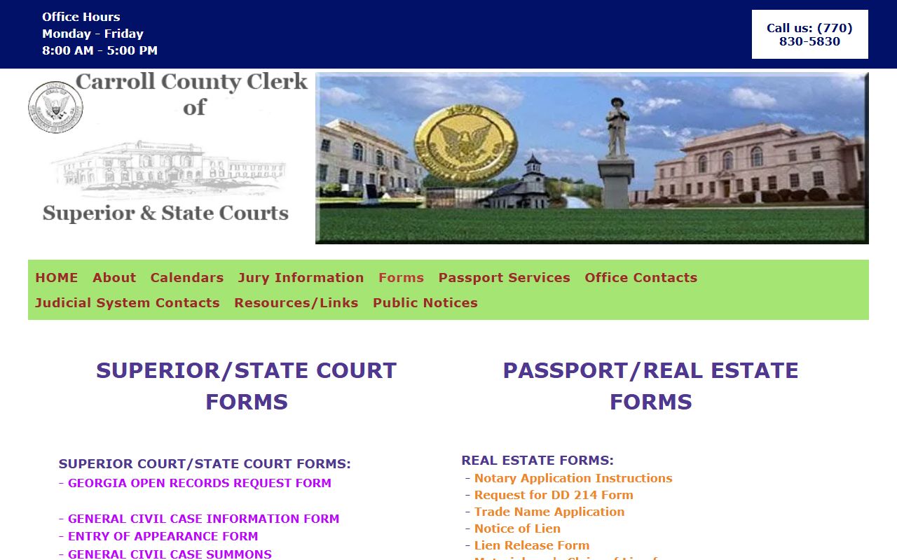Carroll County court records clerk forms and filing resources