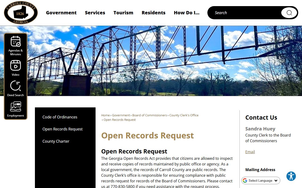 Carroll County court records open records request page