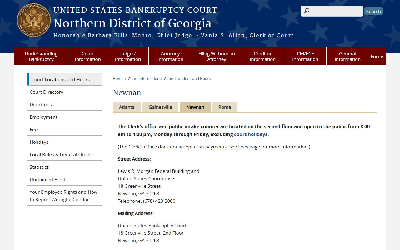 Carroll County Superior Court records bankruptcy Newnan division public counter