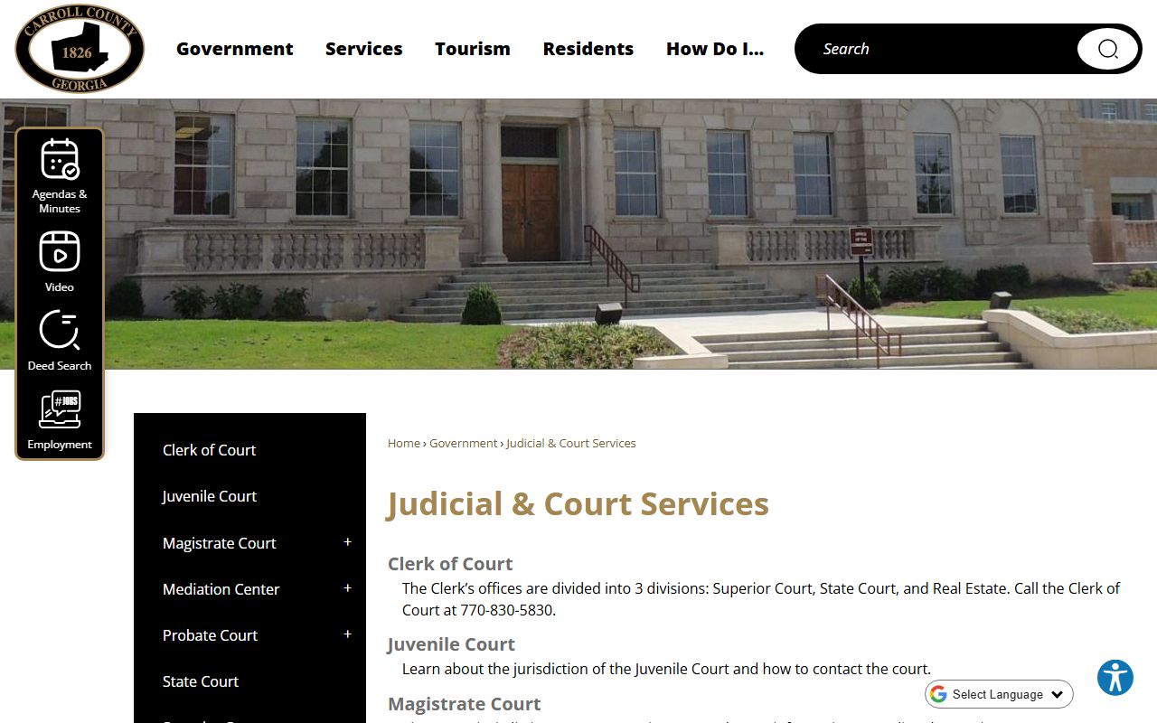 Carroll County court records judicial services page