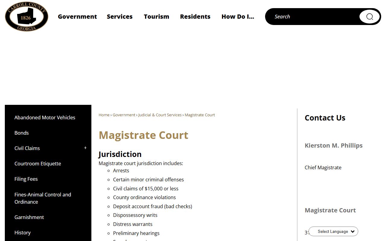 Carroll County court records Magistrate Court page