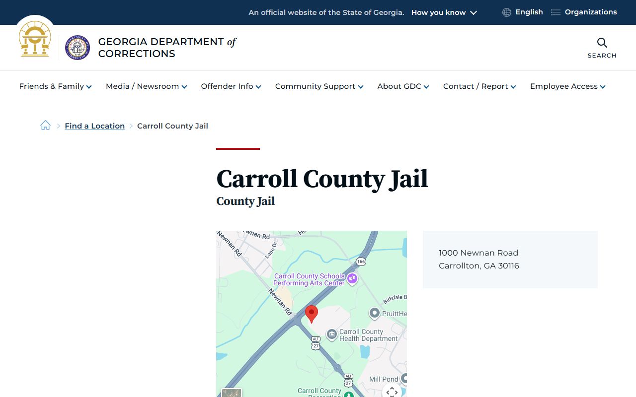 Carroll County inmate records GDC county jail location page