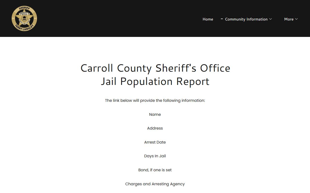 Carroll County inmate records sheriff jail population page