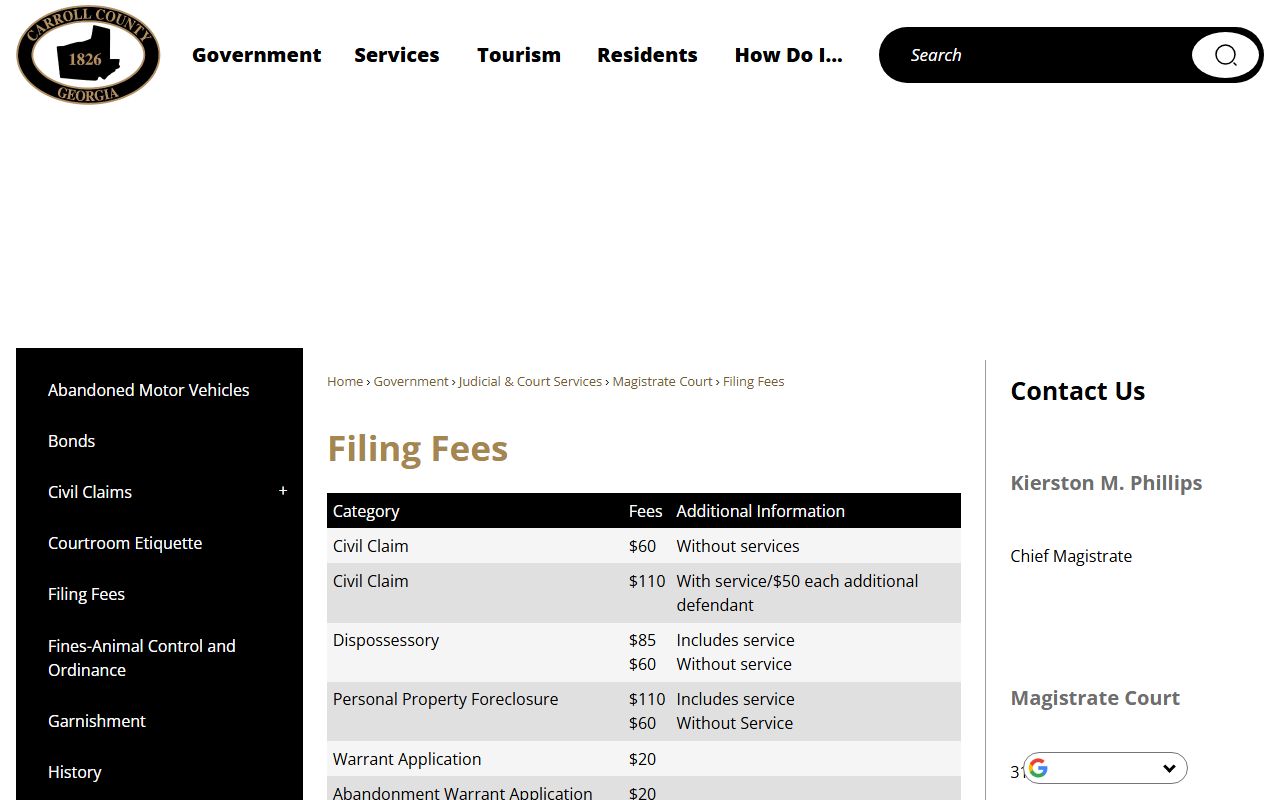 Carroll County probate records compared with magistrate filing fees