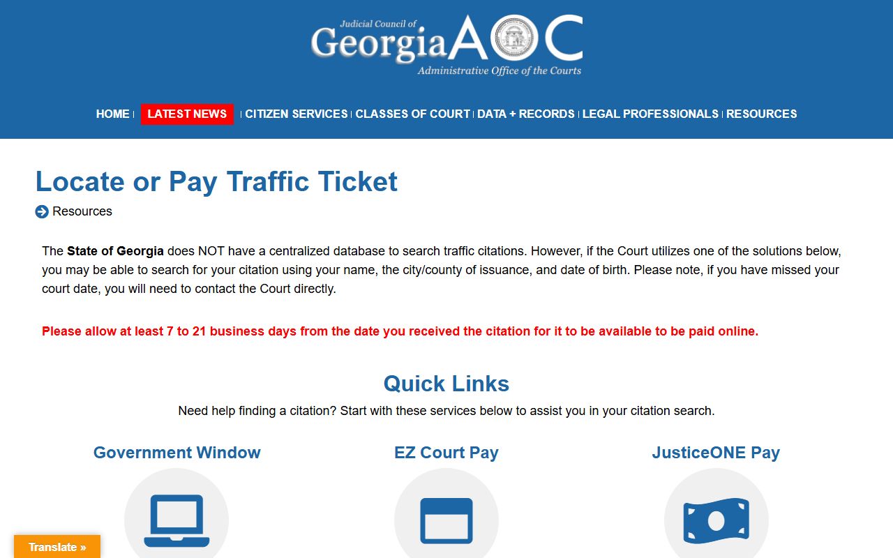 Carroll County traffic court records Georgia Courts traffic citation guidance