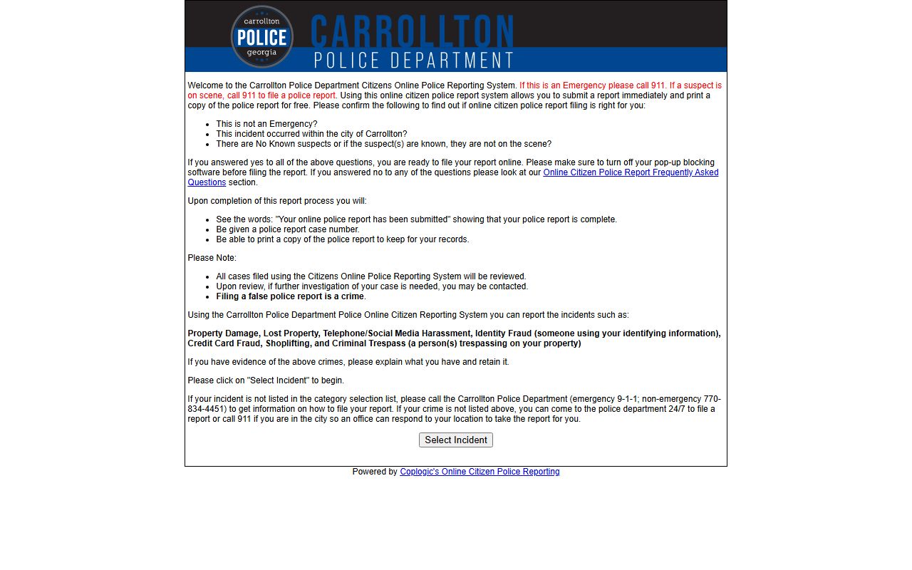 Carroll County warrant records Carrollton Police reporting channel
