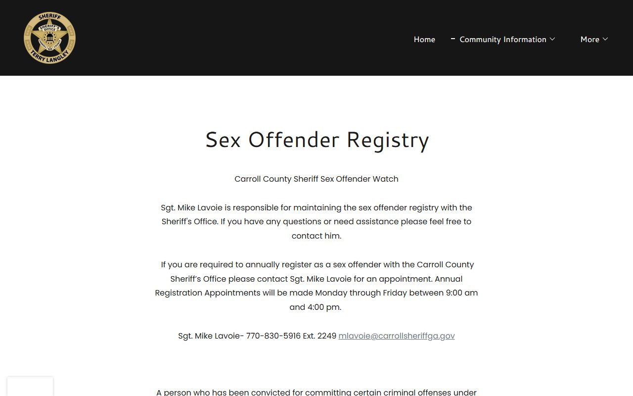 Carroll County warrant records sheriff registry contact page